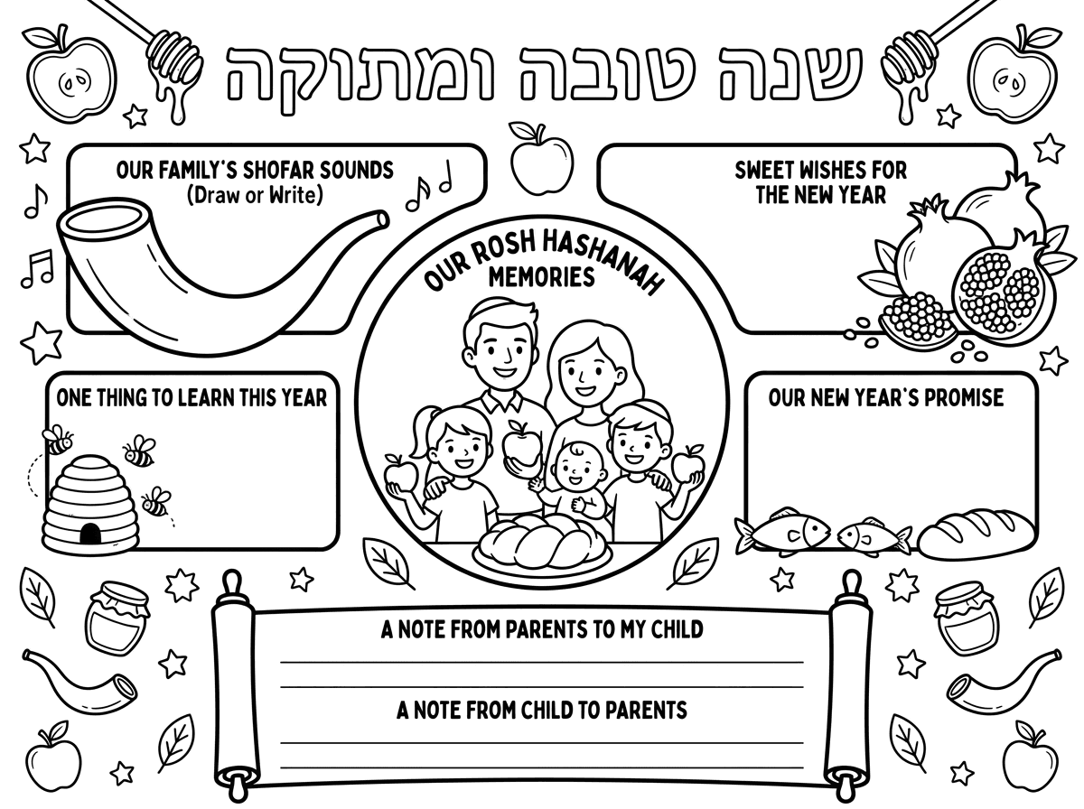 תכין לי דף קשר לילדים ולהורים סיכום לראש השנה