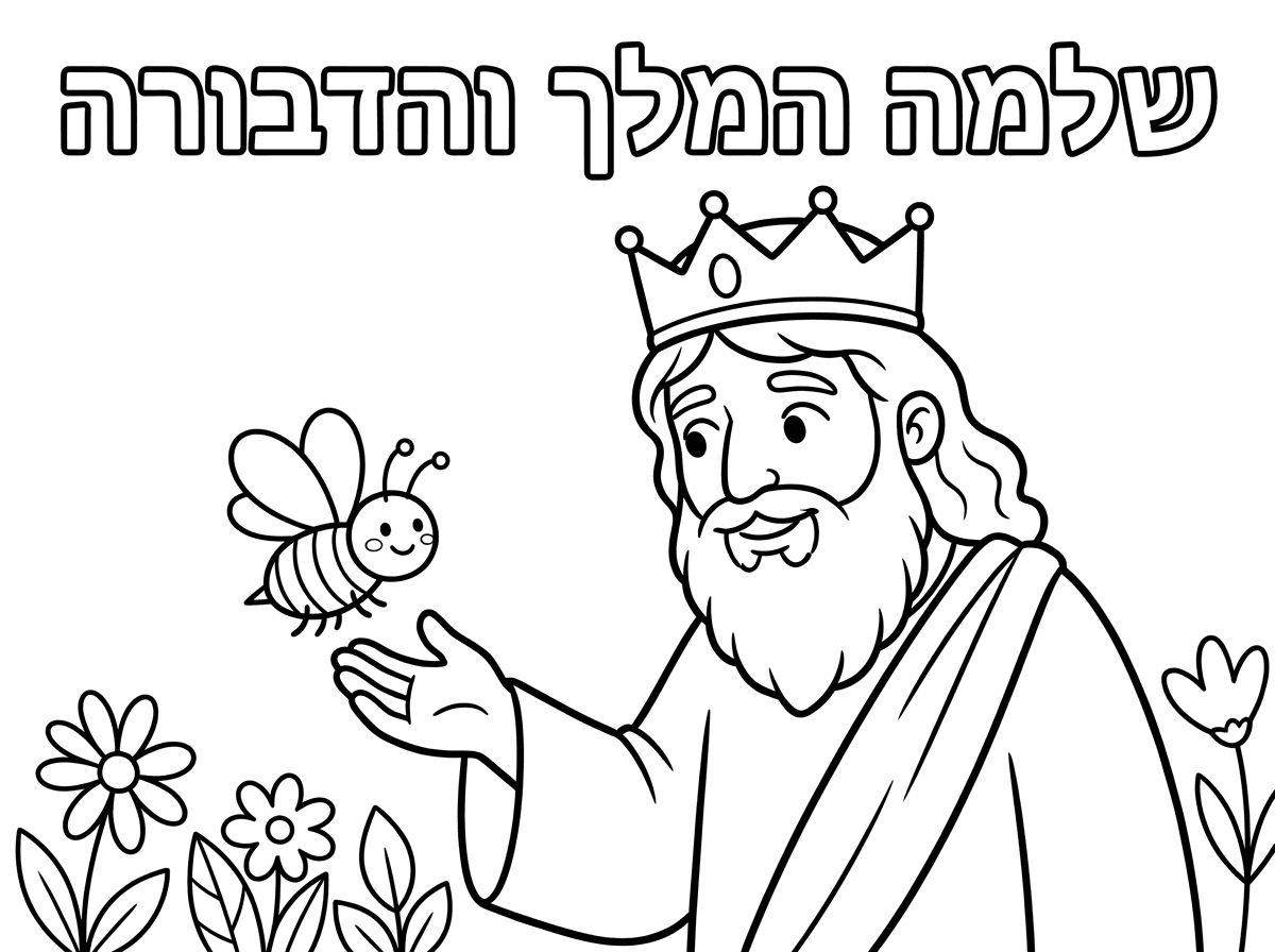 דף צביעה בנושא שלמה המלך והדבורה. אשמח גם לכותרת שלמה המלך והדבורה