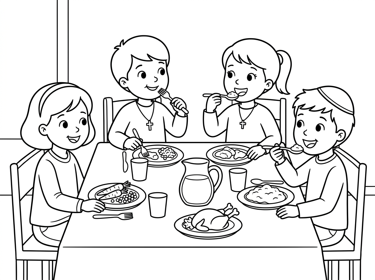 ילדים דתיים אוכלים ארוחת ערב