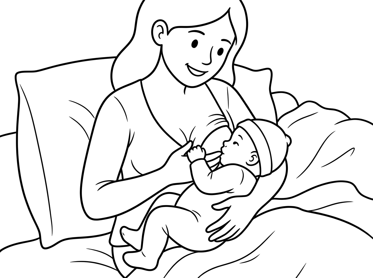 צור לי דף צביעה של תינוק יונק מאימו
