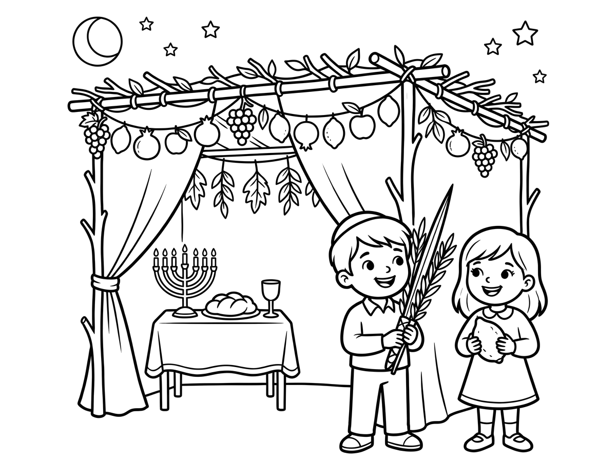 תכין לי דף צביעה מיוחד לסוכות לילדי גן חובה