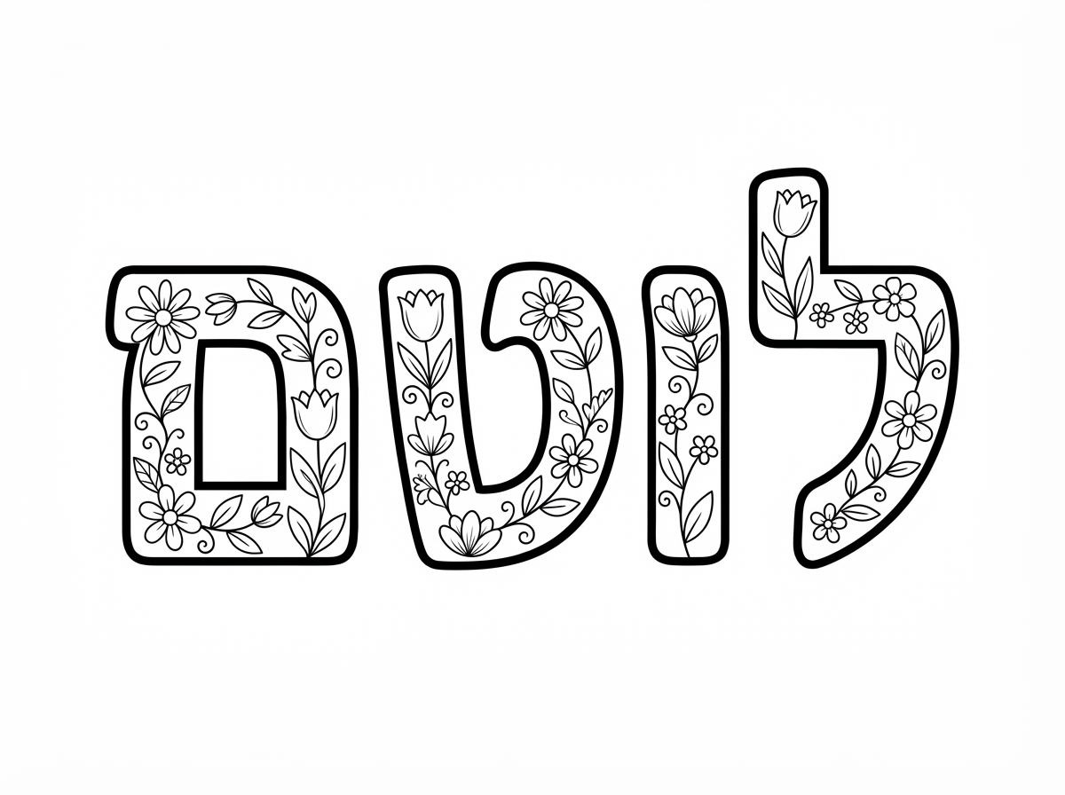 צייר את המילה לוטם עם איורים של פרחים בתוך המילה