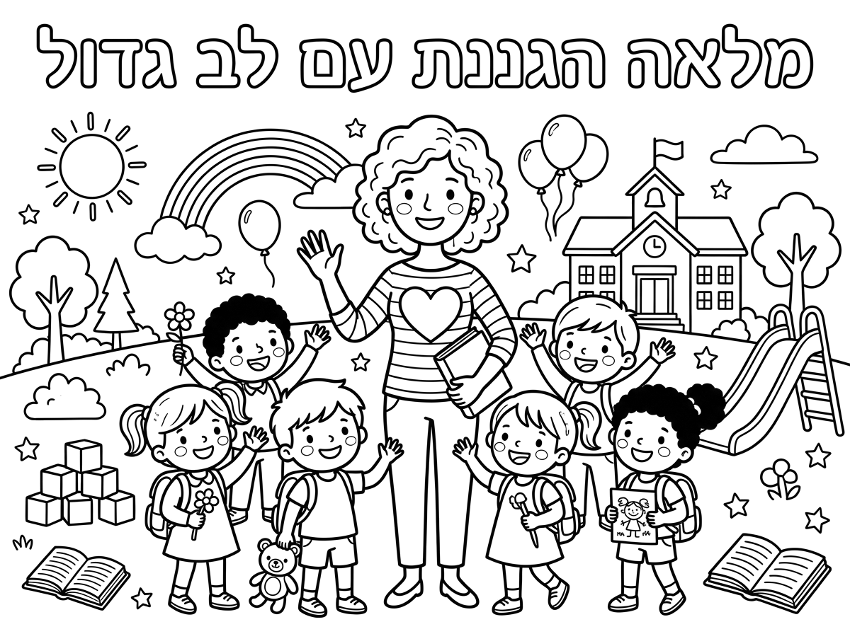 אשמח לדף פרידה מהילדים שכתוב מלאה הגננת עם לב גדול