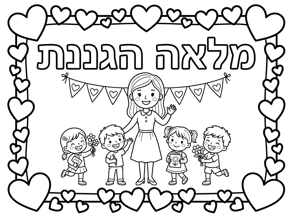 שכתוב רק מלאה הגננת עם מסגרת לבבות