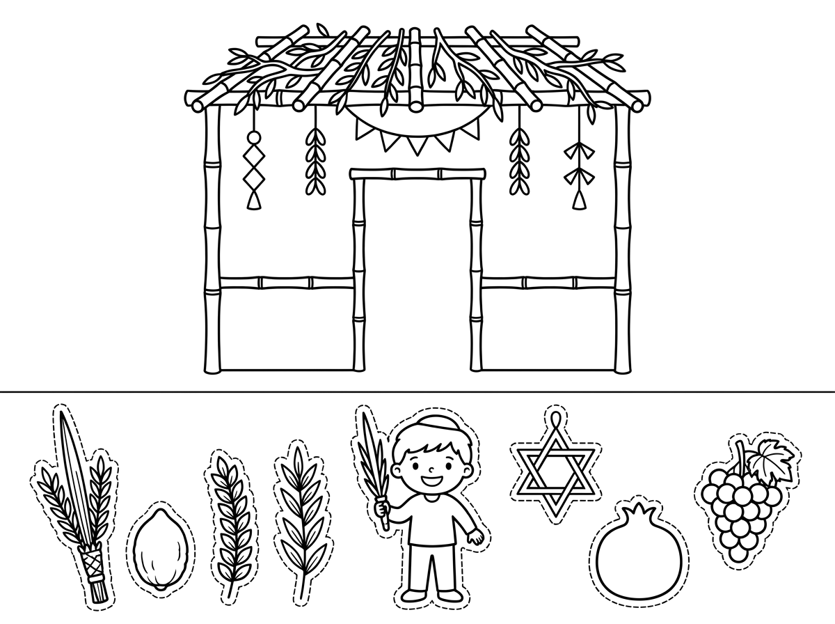 צור לי דף גזירה והדבקה שקשור לחג סוכות שמותאם לגילאי 3-4