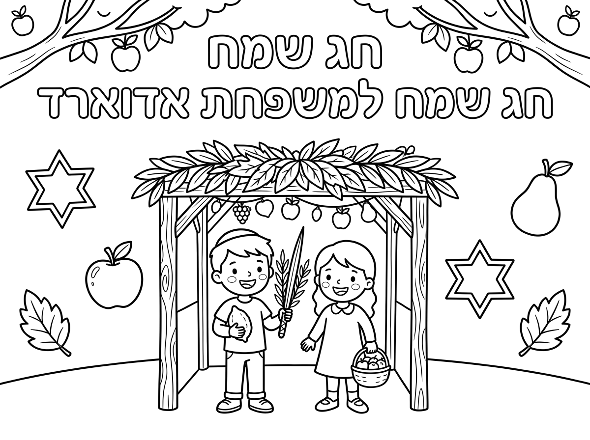 צור לי דף צביעה לחג סוכות עם הכיתוב "חג שמח למשפחת אדוארד"