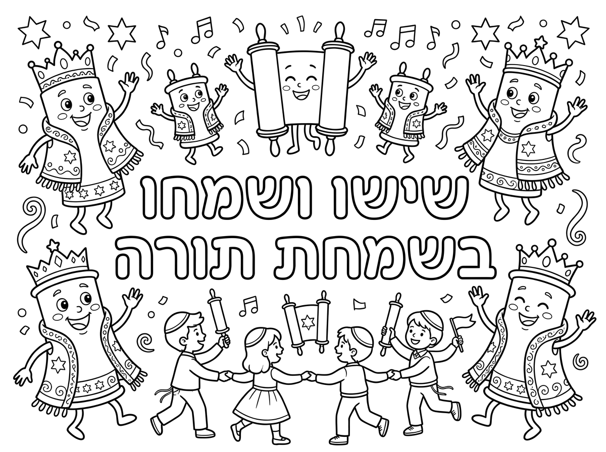 בבקשה תכין לי ברכה לשמחת תורה שמיש בה תמונות של ספרי תורה וכתוב בה שישו ושמחו בשמחת תורה
