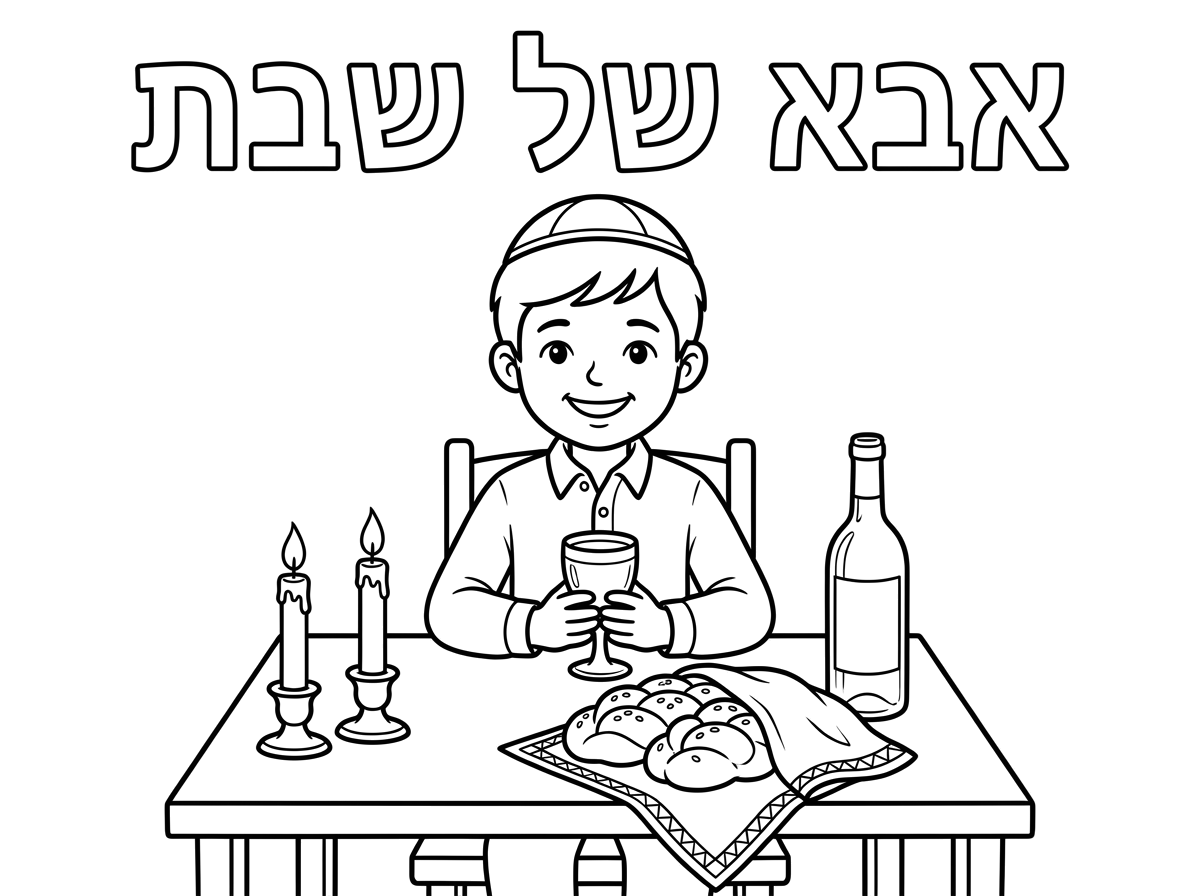 שיראו את החלות מציצות מהמפית. 
ושהגביע יהיה בלי רגל. ולידו בקבוק יין. 
שיהיה כתוב מעל הציור אבא של שבת