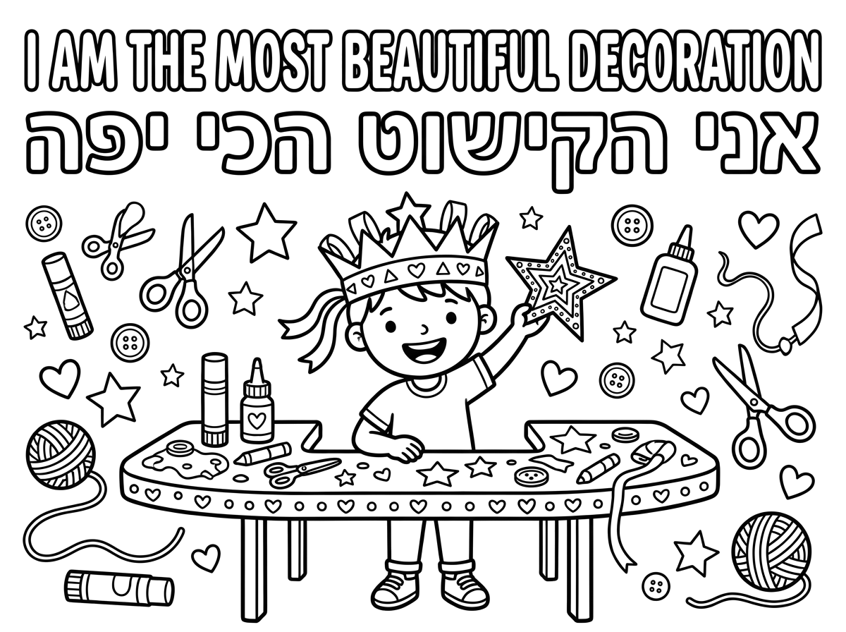 תכין לי דף יצירה שרשום אני הקישוט הכי יפה