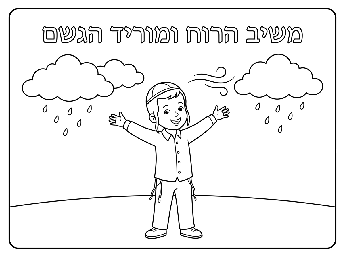 יותר טוב! רק תעשה את הדף לרוחב, תוסיף מסגרת מסביב בקצה הדף ואת הילד תעשה יותר קטן בגיל 3 ולא עם מעיל. ושיהיה כיתוב "משיב הרוח ומוריד הגשם"