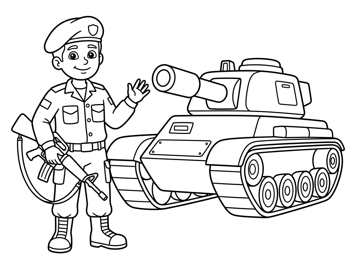 תעשה לי דף צביעה של חייל גולני עומד לייד טנק