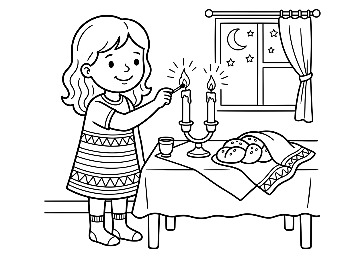 ילדה עם שמלה שמדליקה נר של שבת