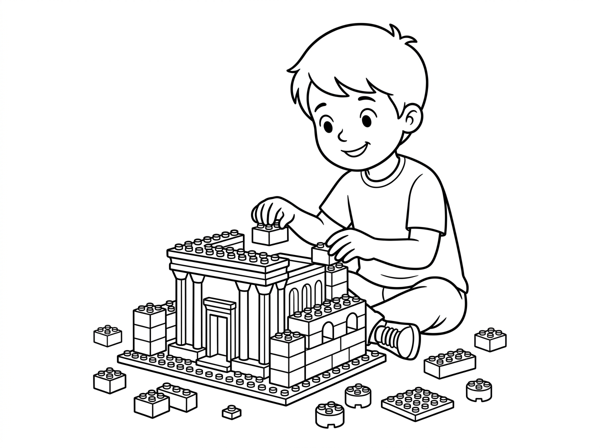 דף צביעה בבקשה 
של ילד בונה את בית המקדש מלגו