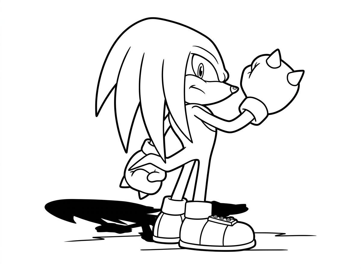 נאקלס האקידנה מוצג בפרופיל צדדי עם אגרוף ענק מורם קדימה. הקוצים שלו מוצגים בצורה דרמטית, עיניו נחושות, והנעליים הצהובות שלו יציבות על הקרקע, על רקע נקי עם צל דרמטי.