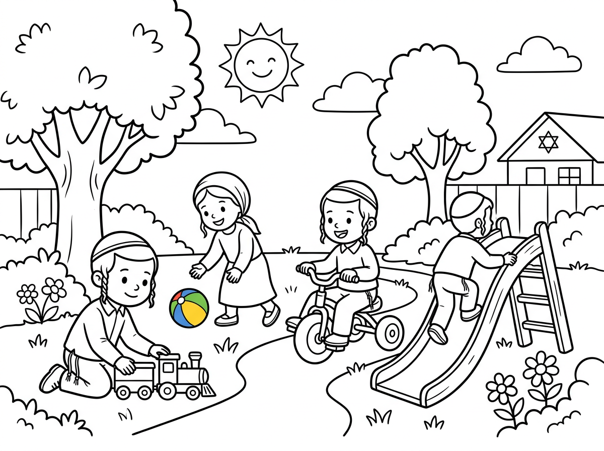 ילדים חרדיים משחקים בגינה