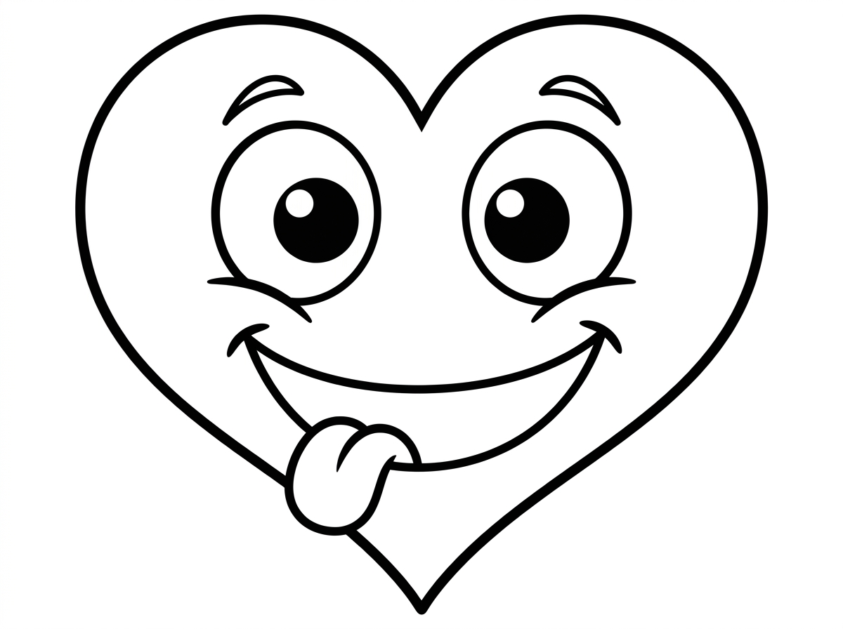 לב גדול שצורתו יוצרת פרצוף – שני עיגולים גדולים בחלק העליון הם העיניים, והחוד התחתון של הלב הוא הסנטר. הבעת פנים עליזה עם גבות מורמות ולשון מבצבצת. עיצוב יצירתי וקומי.