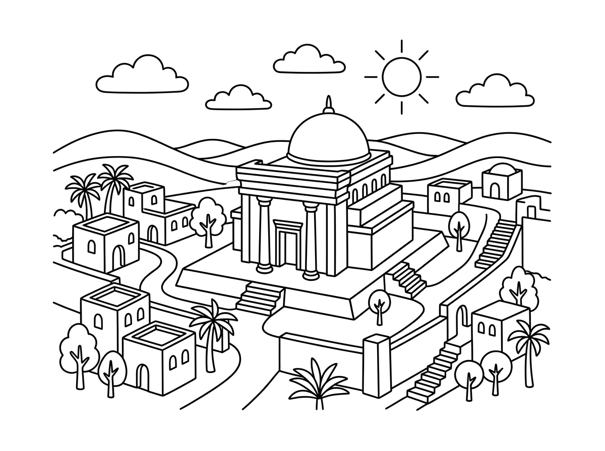 צור עבורי דף ציור של ירושלים עם בית המקדש