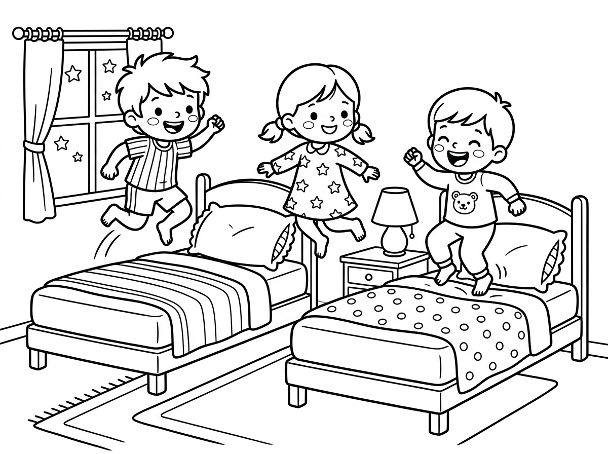 תכין לנו 3 ילדים קופצים ממיטה למיטה