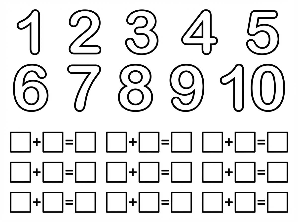 תכין דף צביעה 
בחלק העליון: מספרים מ1-10. 
בחלק התחתון: מלבנים ריקים שמתאימים לגודל של תרגיל חיבור פשוט