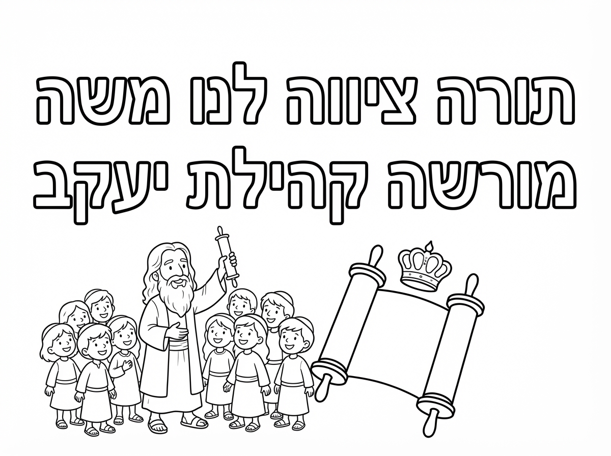 צור לי דף צביעה שכתוב עליו "תורה ציווה לנו משה מורשה קהילת יעקב"