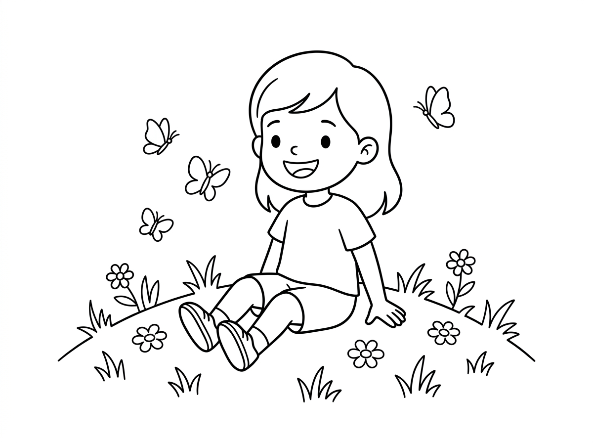 אפשר דף עם ילדה יושבת על הדשא?