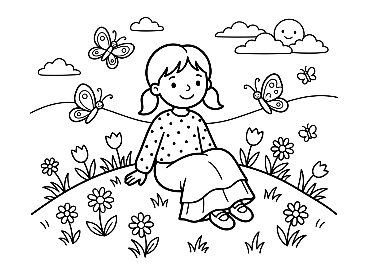 ילדה צנועה יושבת על הדשא