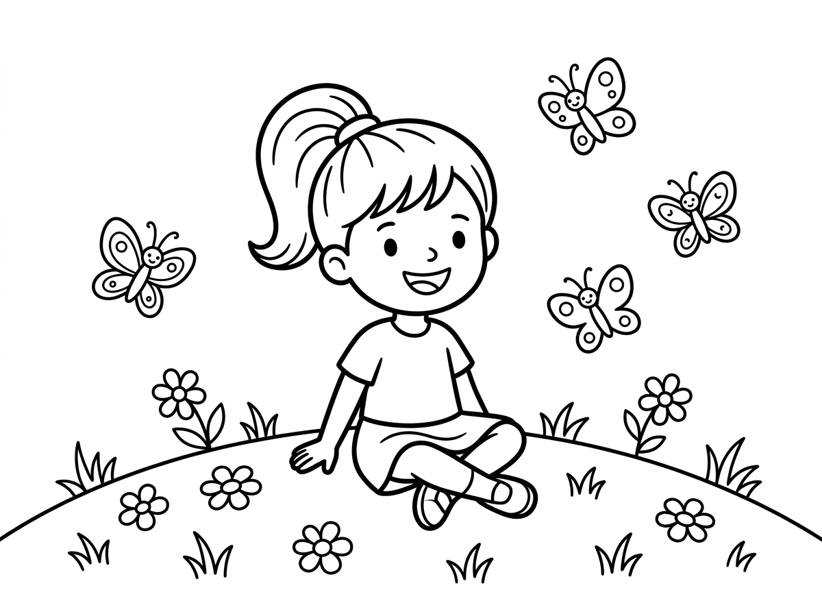 "ילדה קטנה, יושבת על הדשא עם קוקו לא קוקיות. תודה."