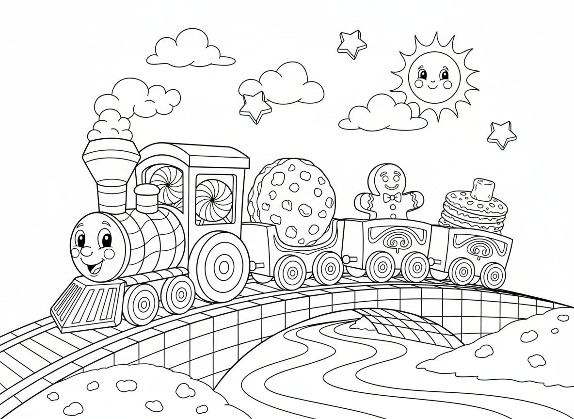 רכבת ממתקים
קרונות מעוגיות, גלגלים מסוכריות, וגשר שעשוי מוופלים.