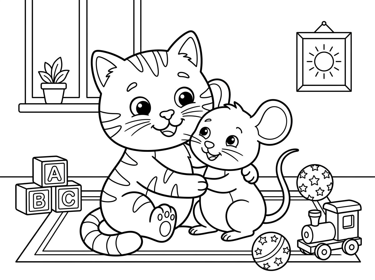 צור לי דף צביעה של חתול ועכבר חברים הכי טובים