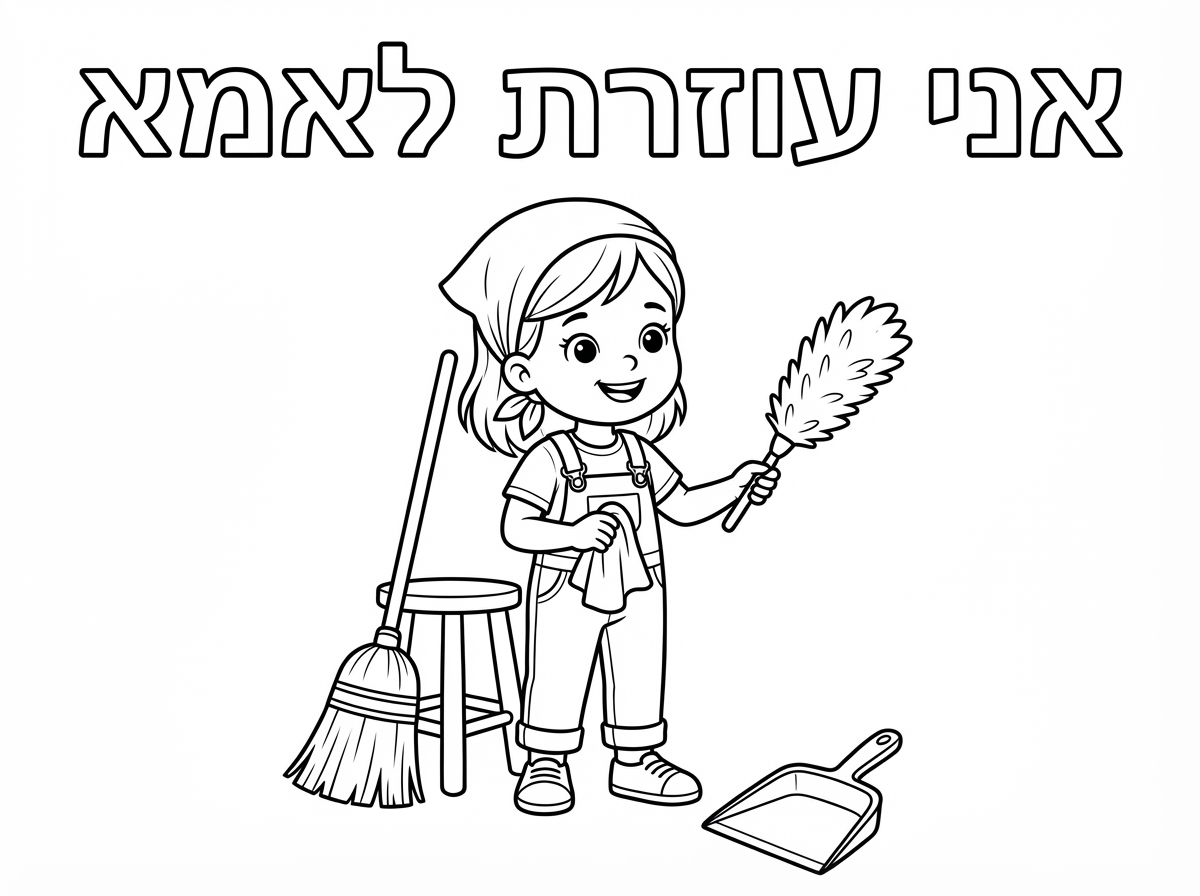 תעשה לי דף צביעה של ילדה מנקה את הבית לפסח וכתוב אני עוזרת לאמא