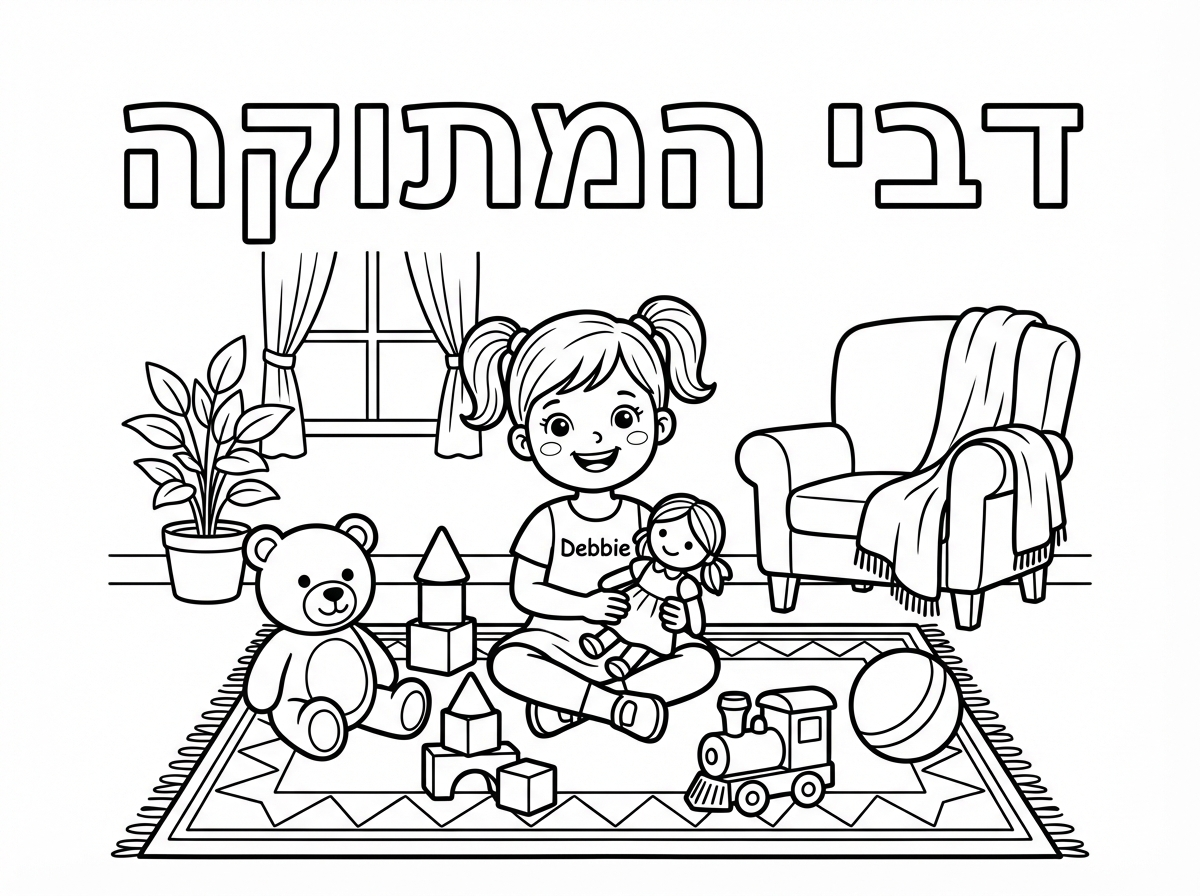 תכין לי דף צביעה 
של דבי המתוקה משחקת במשחקים בבית,
וכתוב מעל הדף : דבי המתוקה