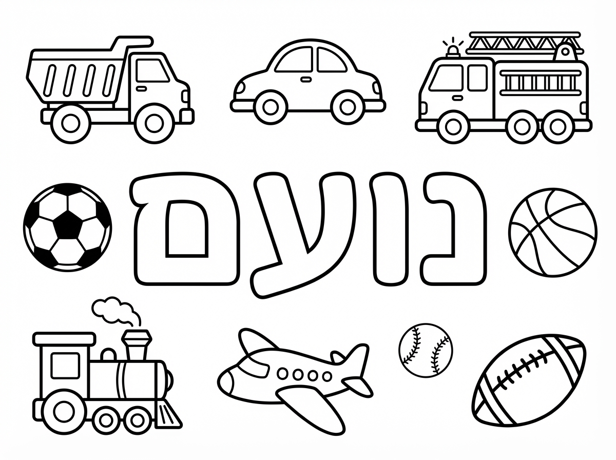 היי אשמח לדף צביעה עם השם נועם עם עלי תחבורה או כדורים 
בלמ חיות לא טהורות