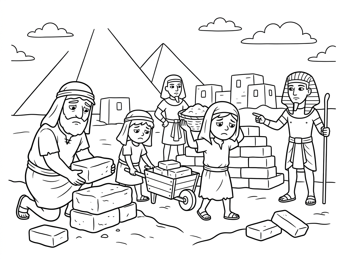 תכין לי דף צביעה על שעבוד מצרים. שהפנים של העבדים יהיו קצת עצובים