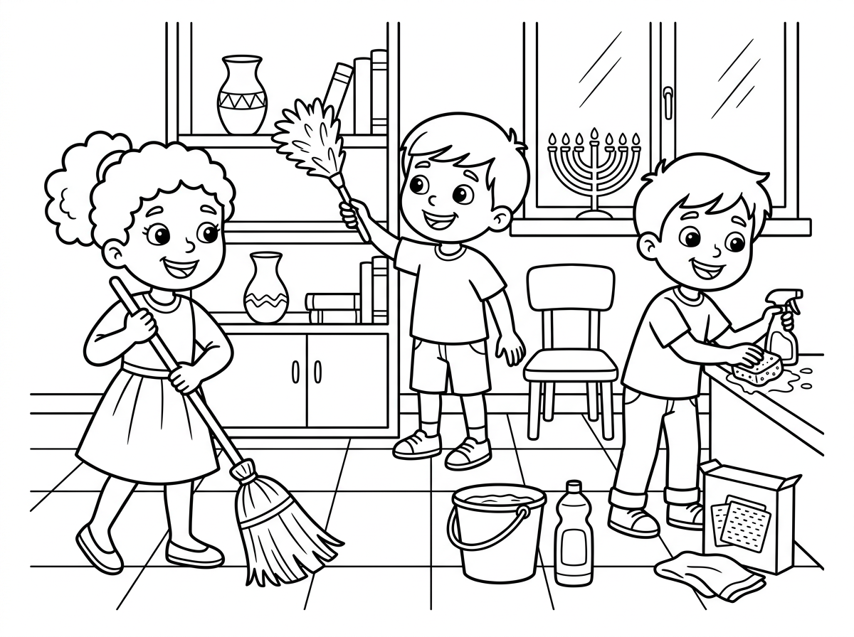 אני רוצה ציור של ילדים שמנקים לפסח