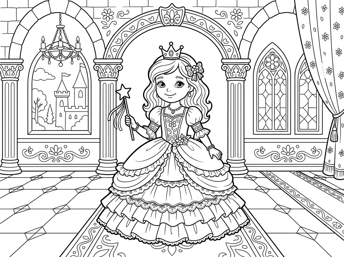 צור לי תמונה של נסיכה ילדה עם מלמלה בארמון מלכותי