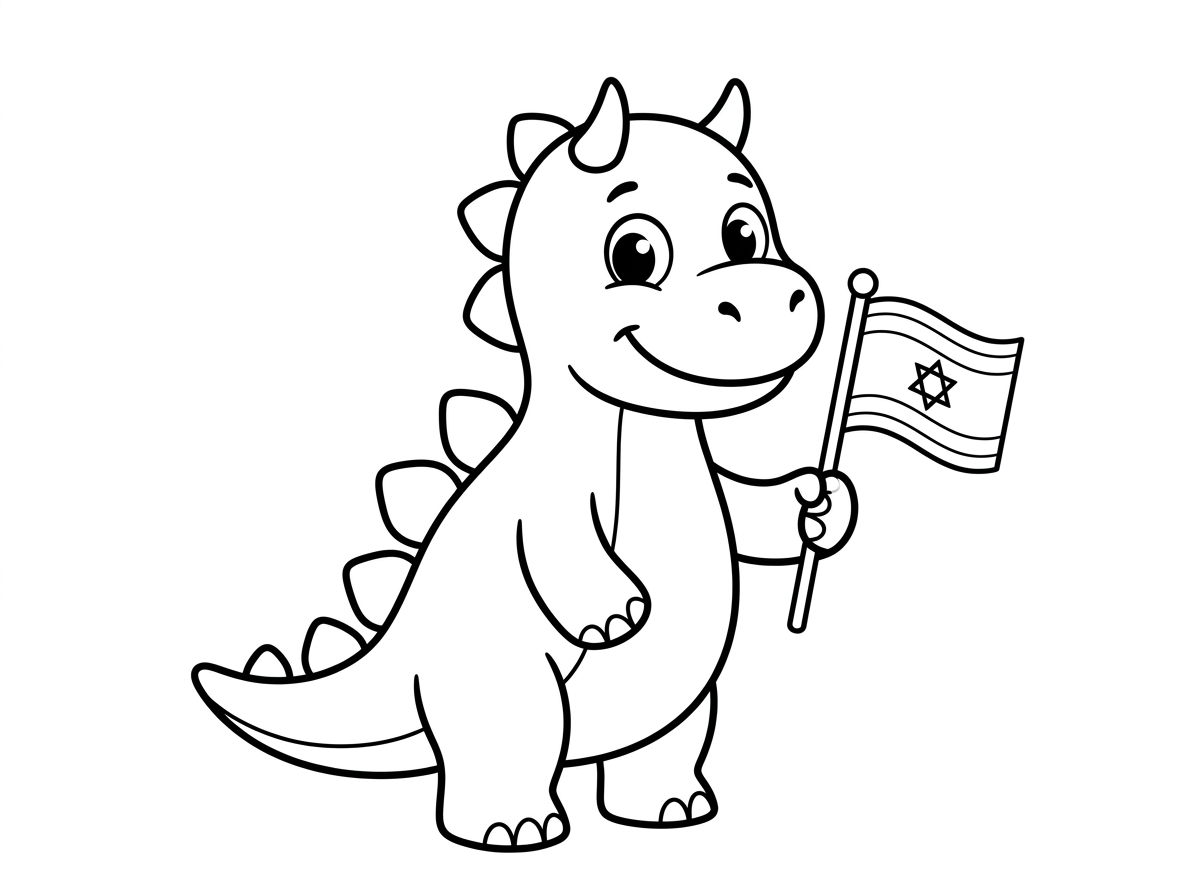 דף ציור של דינוזאור עם דגל ישראל