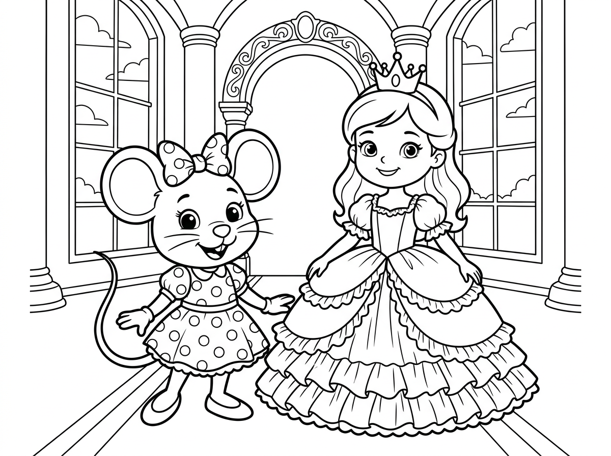 צור לי תמונה של מיני מאוס בארמון עם נסיכה ילדה במלמלה