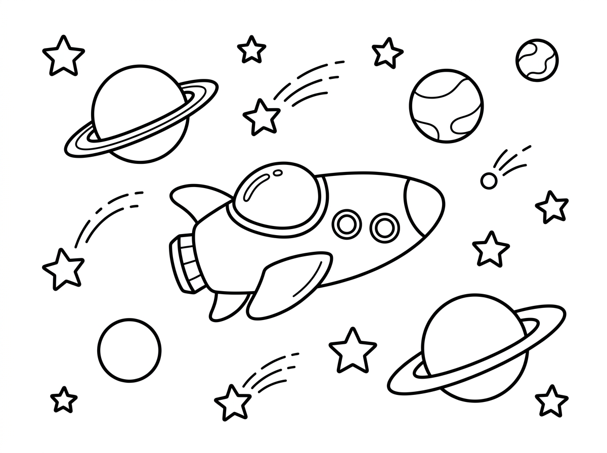 תכין לי דף צביעה עם חללית מתאים לילדים אוטיסטים בני 4,5