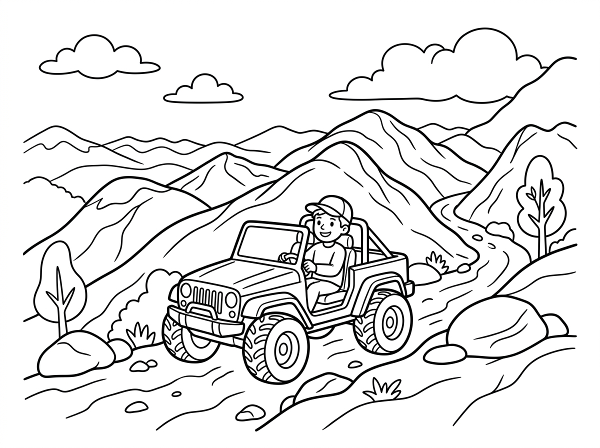 אוטו שלט שנוסע על הרים ורואים גם את האיש בפנים