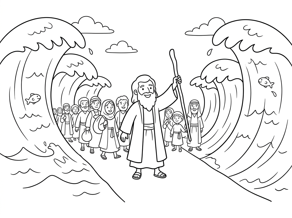 תכין לי בבקשה דף צביעה של  קריעת ים סוף