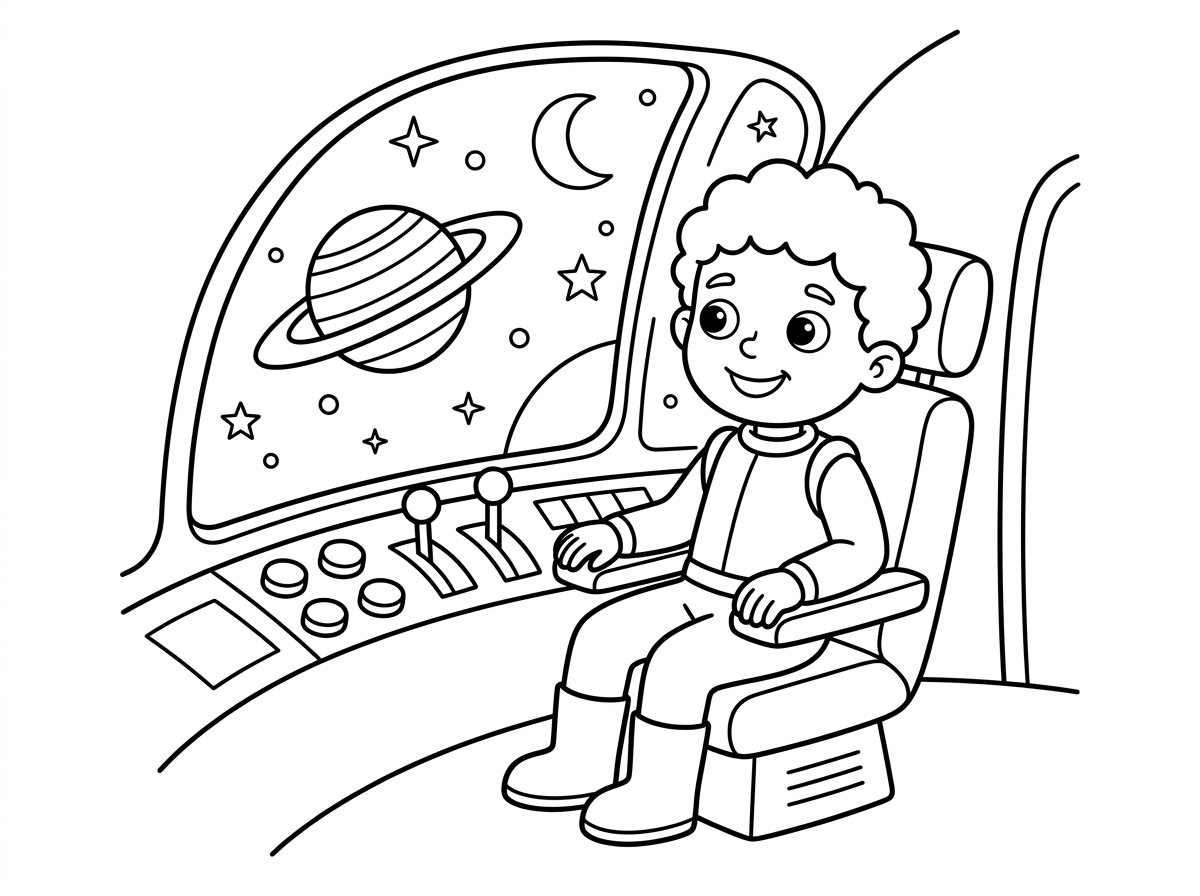 אשמח לדף ציור עם ילד בתוך חללית