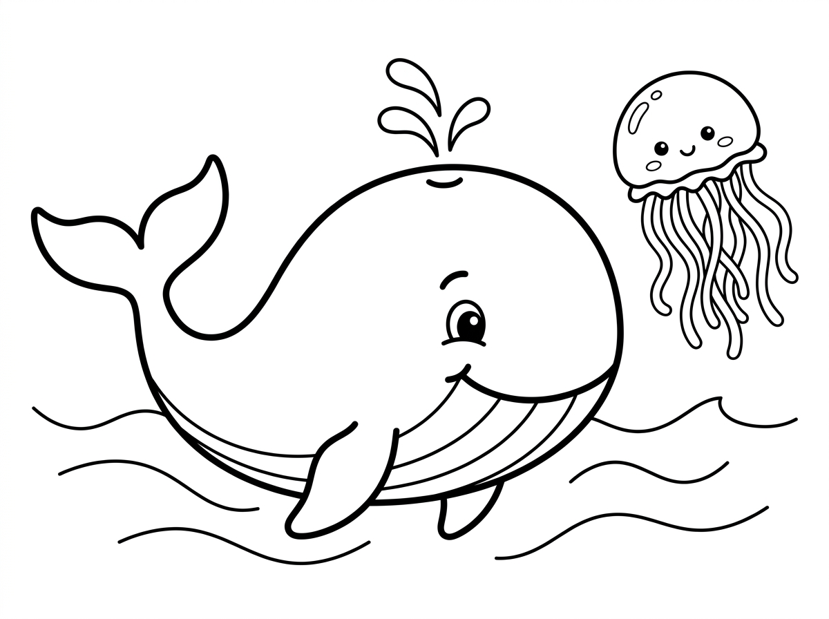 לוויתן נמצא בים עם מדוזה