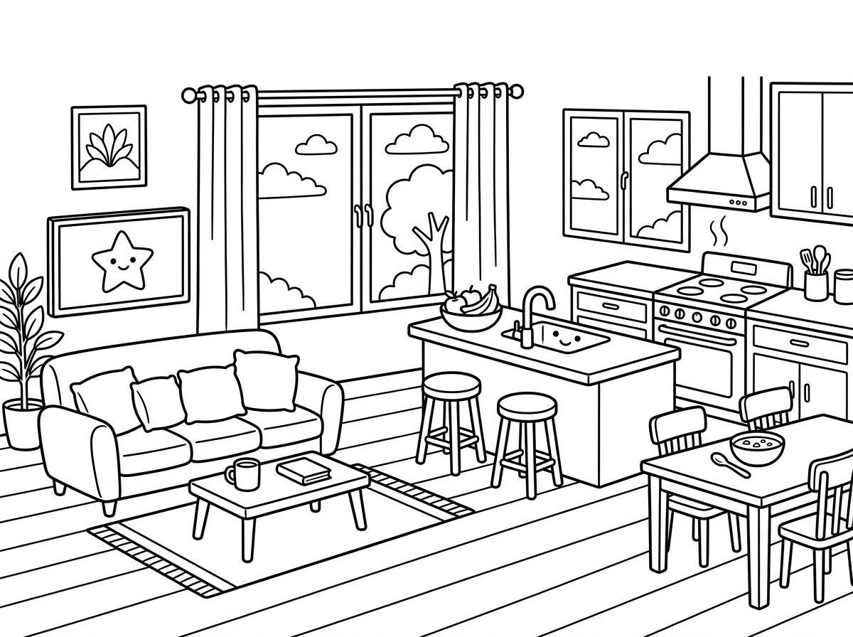 מרחב פתוח של סלון ומטבח 4/6 מ