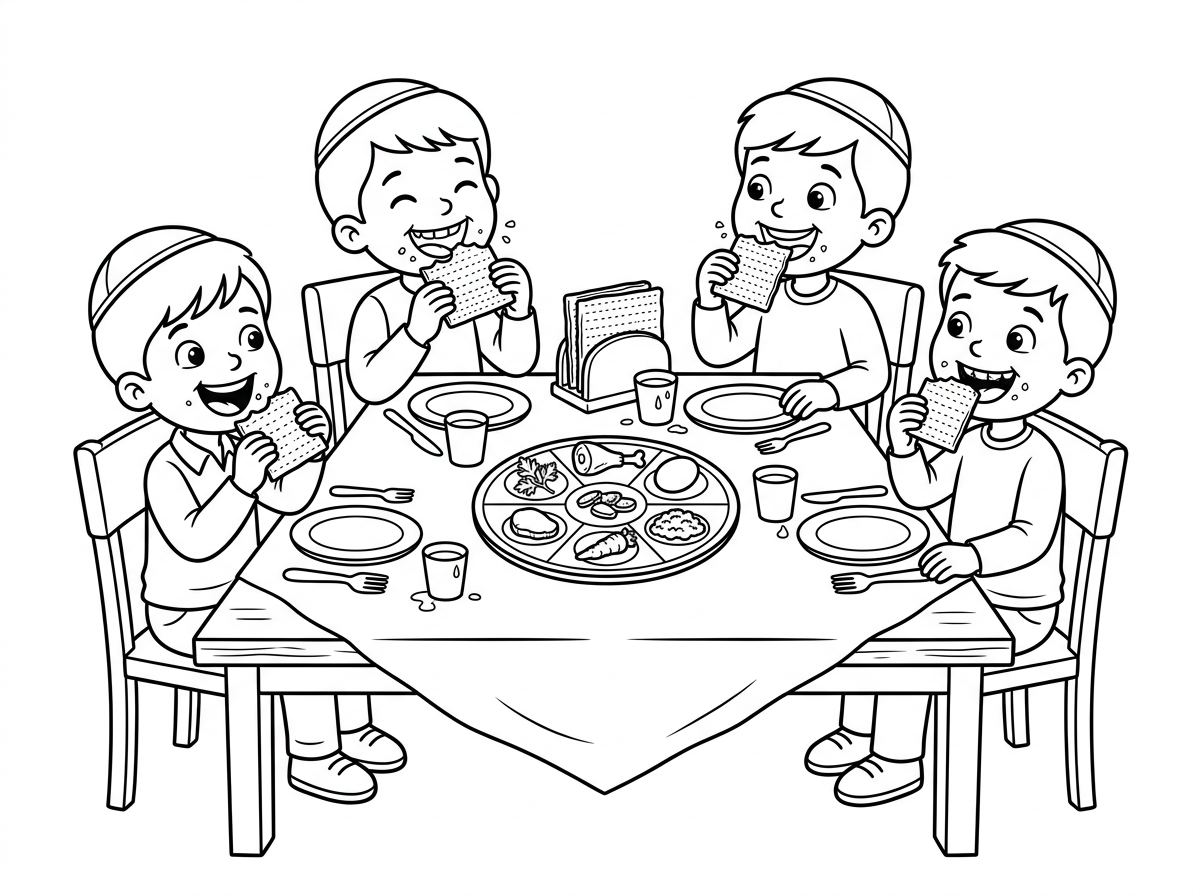 ילדים עם כיפה אוכלים מצות בפסח