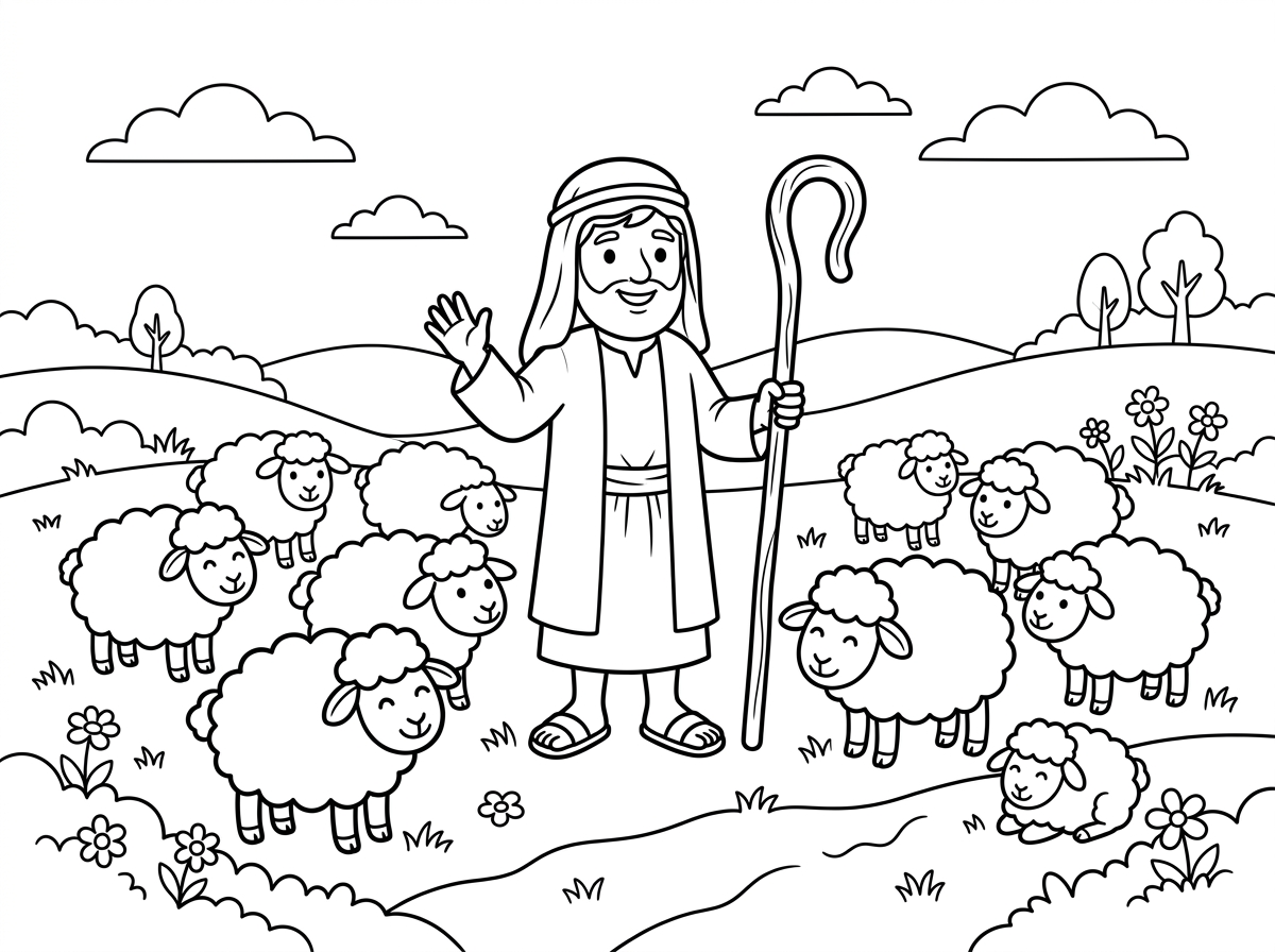 אפשר לעשות דף צביעה של רועה צאן וכבשים