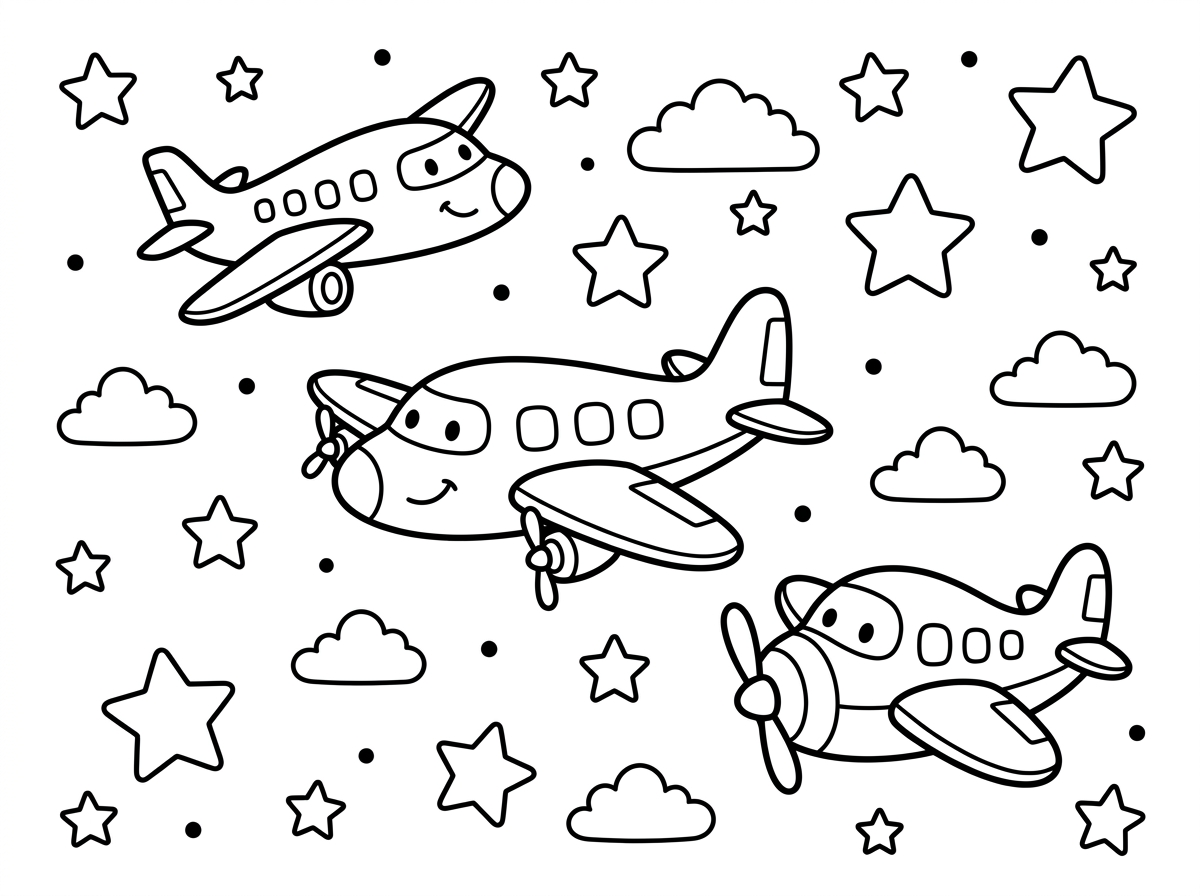 צור לי דף צביעה של מטוסים וכוכבים