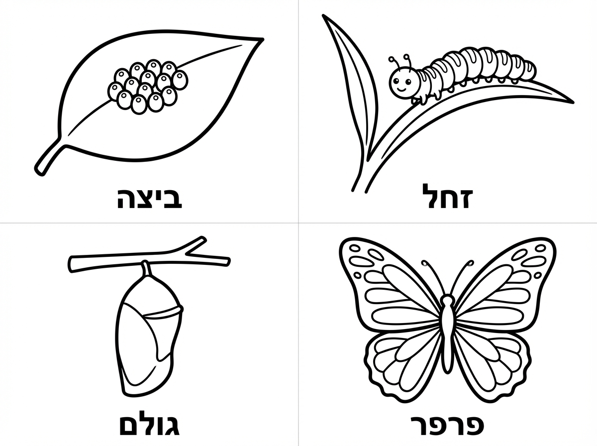 אשמח לדף צביעה נפרד לכל אחד מהשלבים עם כיתוב תואם