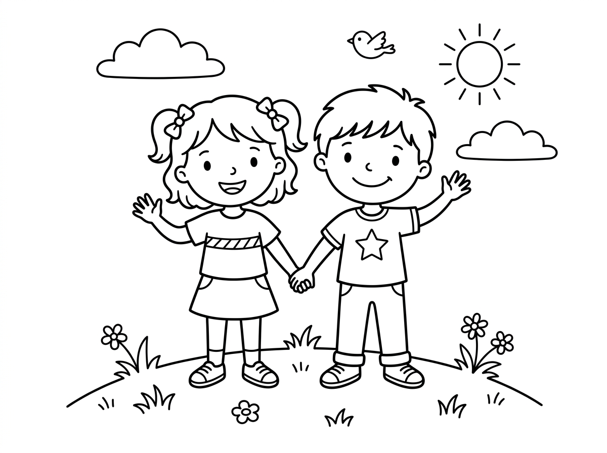 "Hey, I want you to create a coloring page for me of a boy and girl"