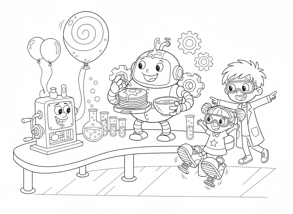 מעבדה של ממציאים קטנים
רובוט שמכין פנקייקים, מכונה לניפוח בלונים, ונעליים שקופצות לבד.