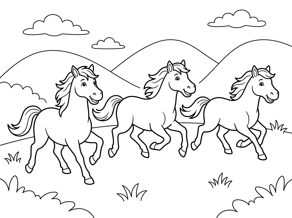 אני רוצה ציור של סוסים דוהרים